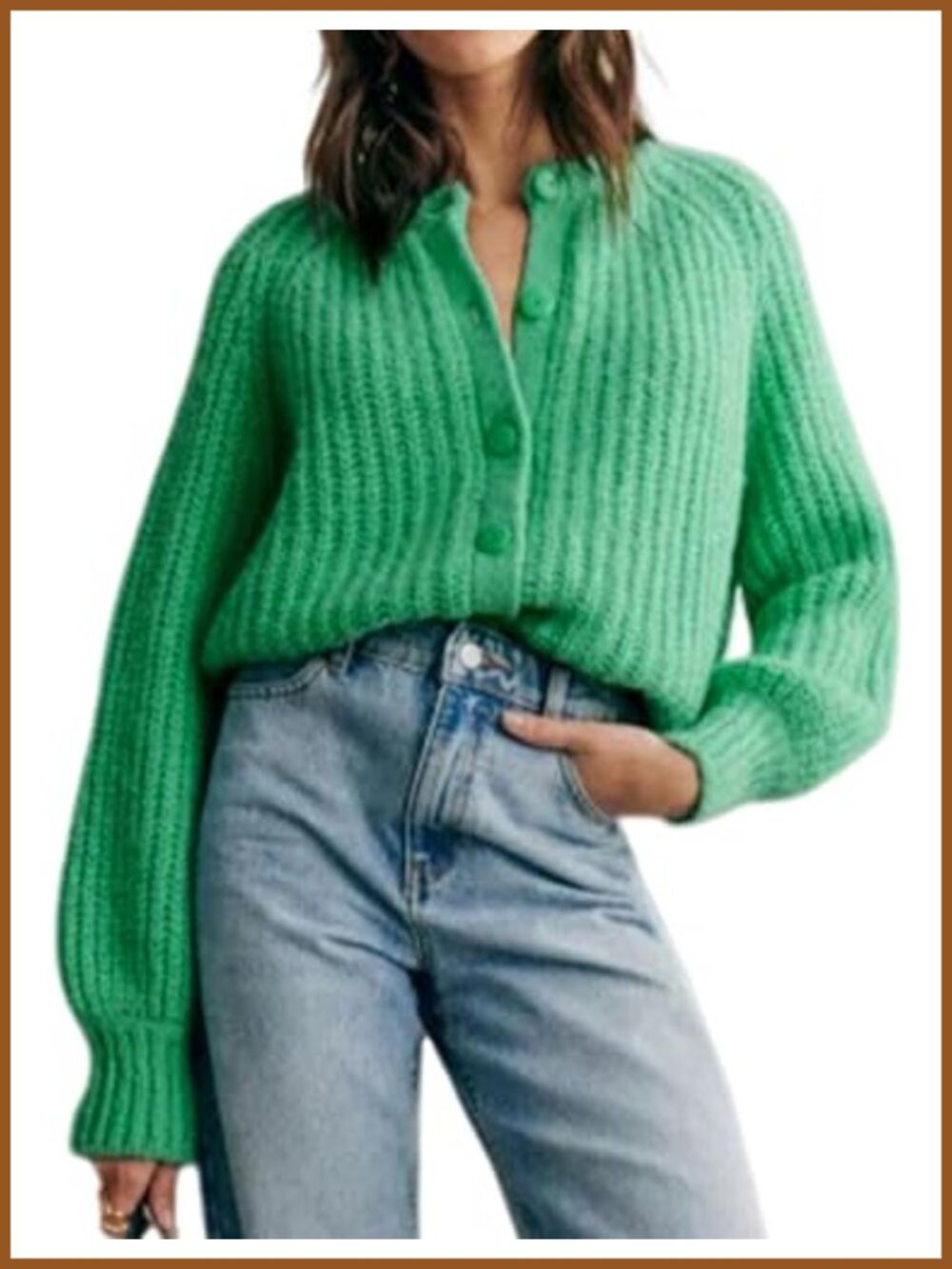 Button Down Cardigan Long Balloon Sleeve Loose Knit Sweater